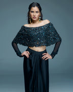 "LYCASTE" - Black organza off-shoulder cape set