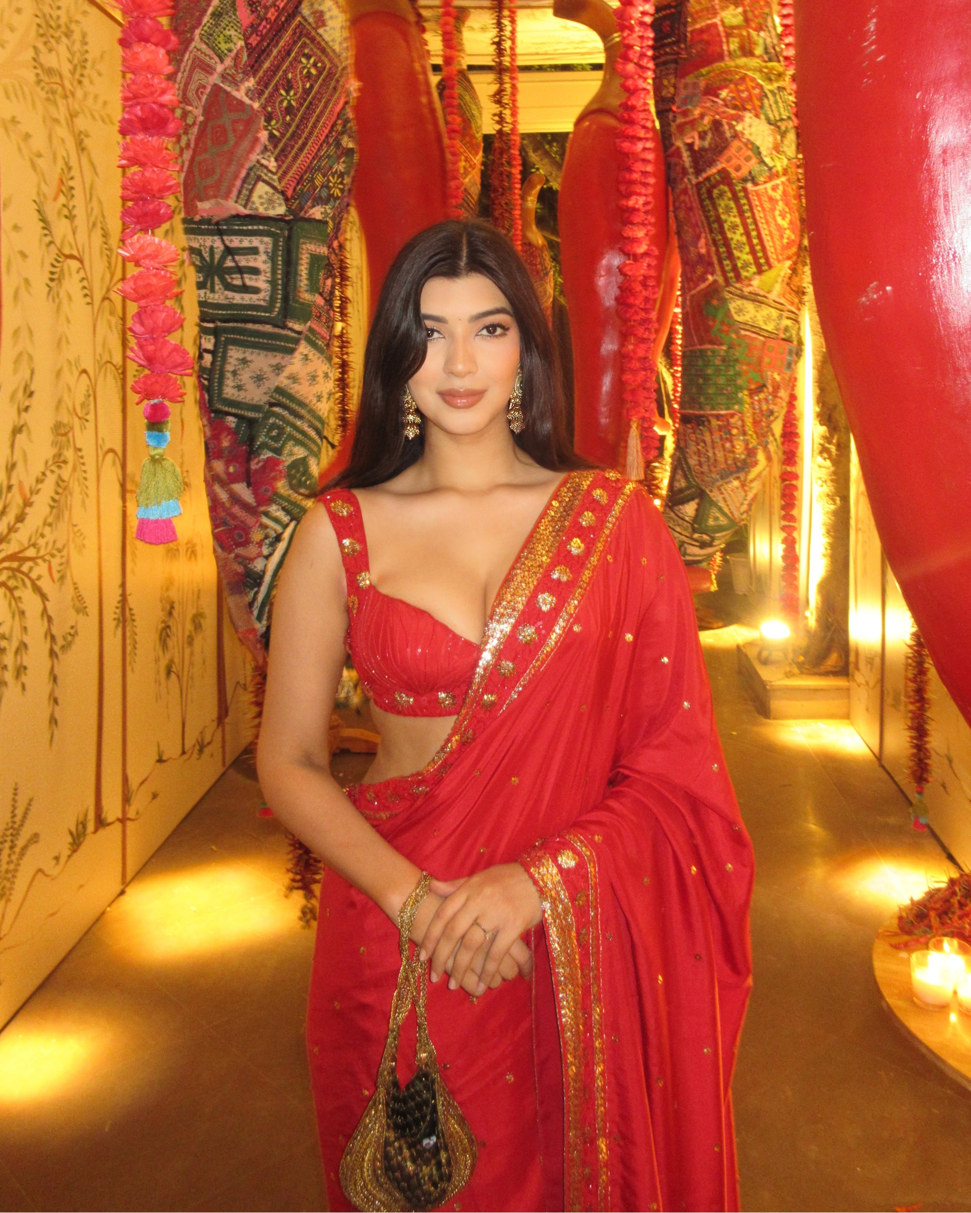 "FLORIENNE" - Red silk saree set