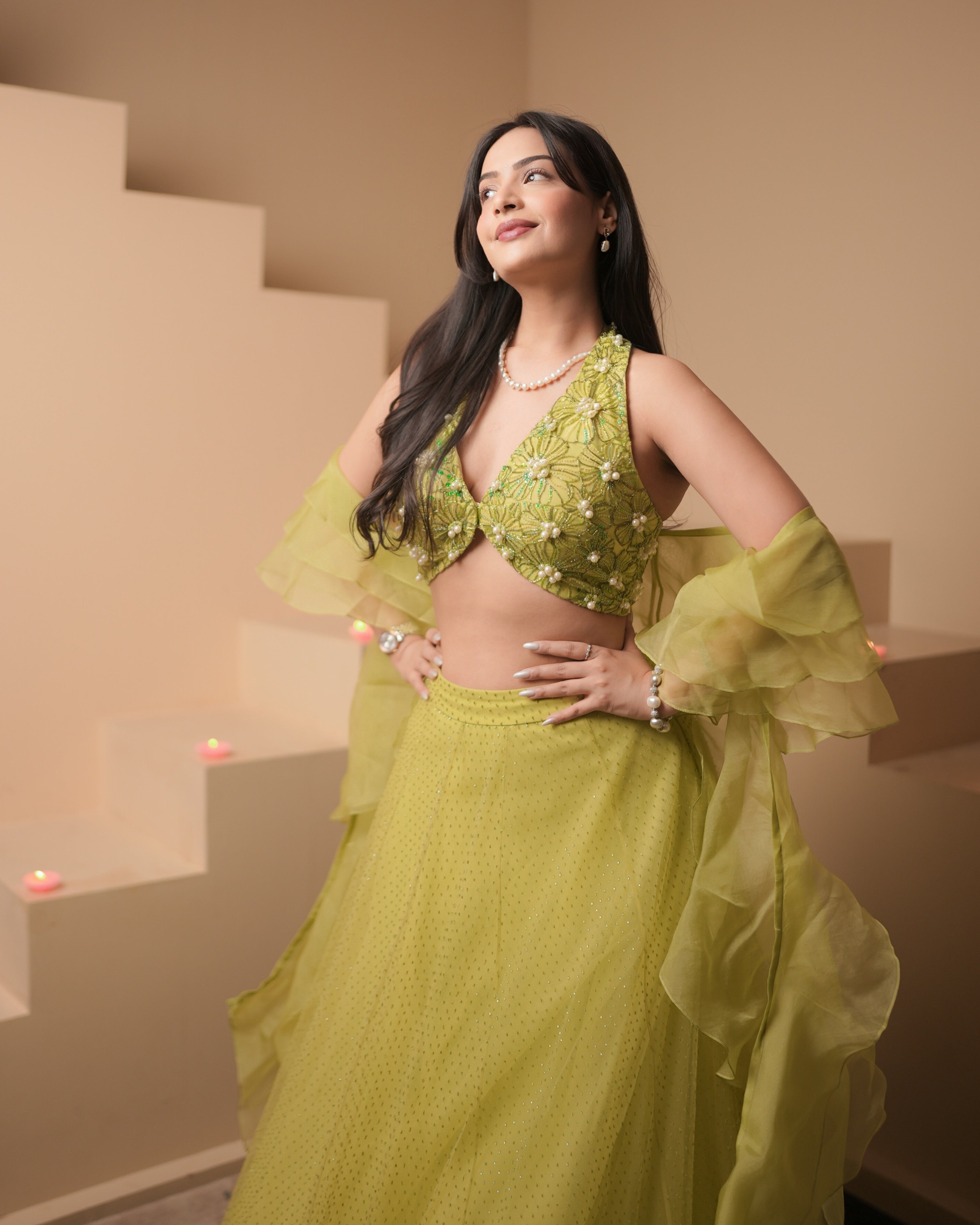 "ALUNÉA" - Lime Green Lehenga set