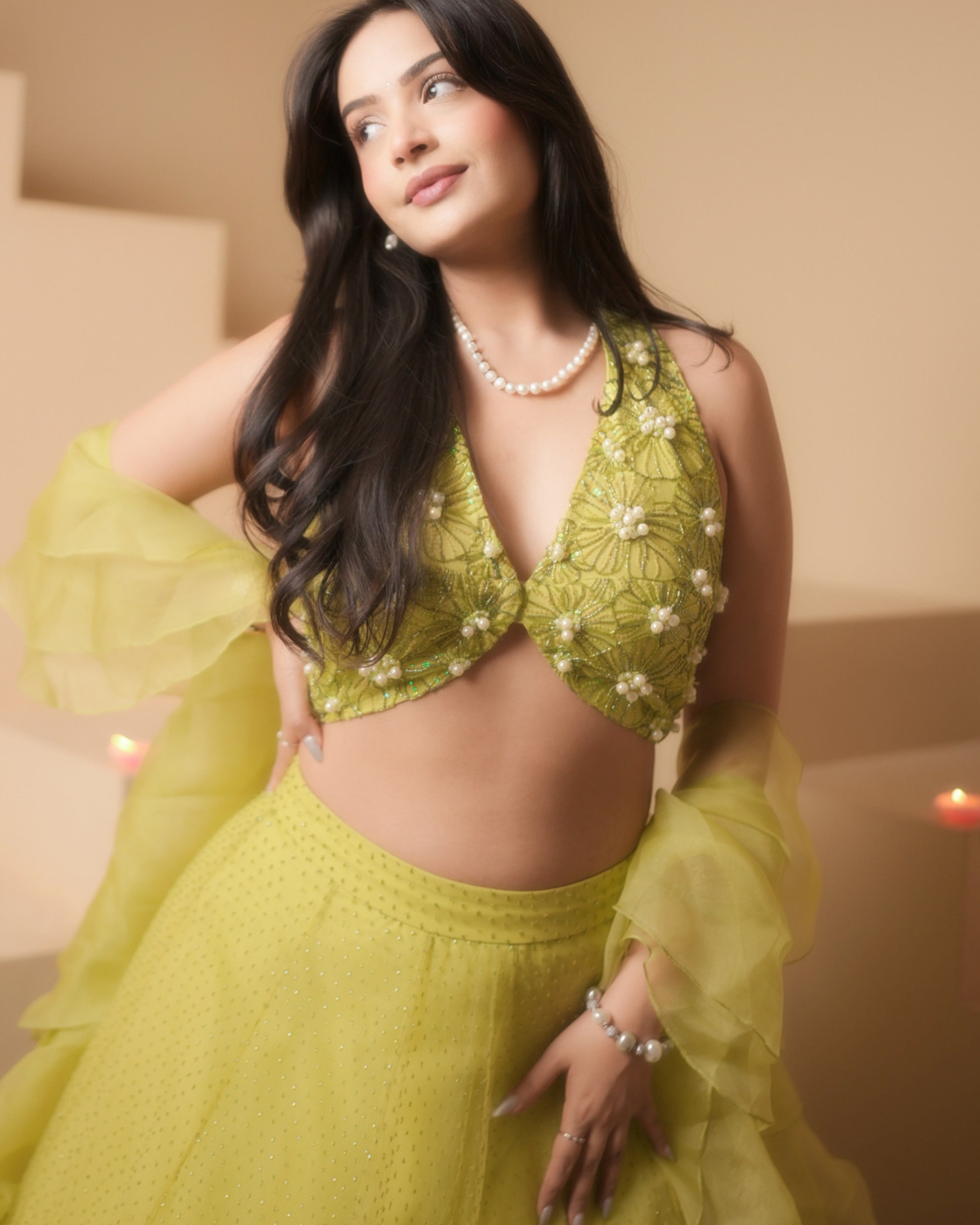 "ALUNÉA" - Lime Green Lehenga set