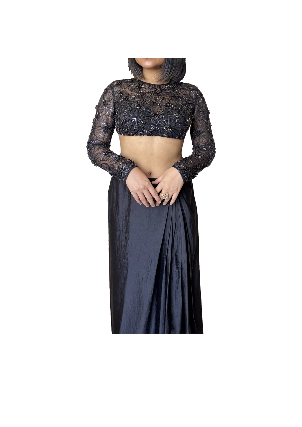 Black tulle top with draped skirt