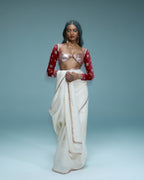 "AVALUNA" - Ivory organza sare with red contrast blouse