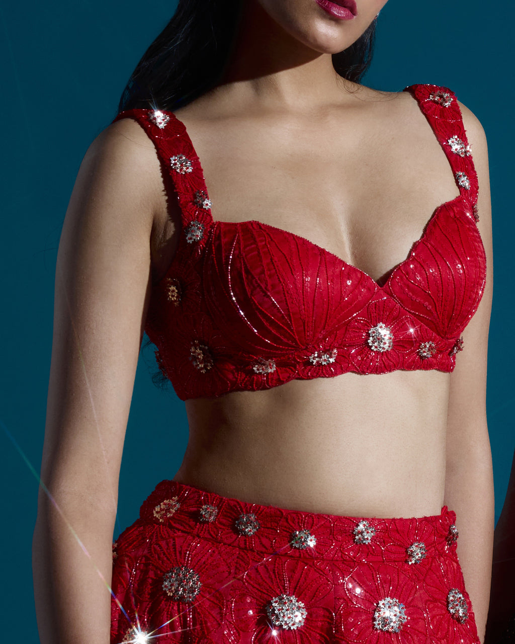 "EZRA" -  Red satin organza lehenga set