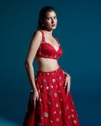 "EZRA" -  Red satin organza lehenga set