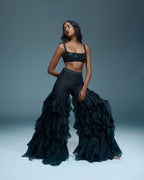 "FIORELLA" - Black organza ruffle pants set