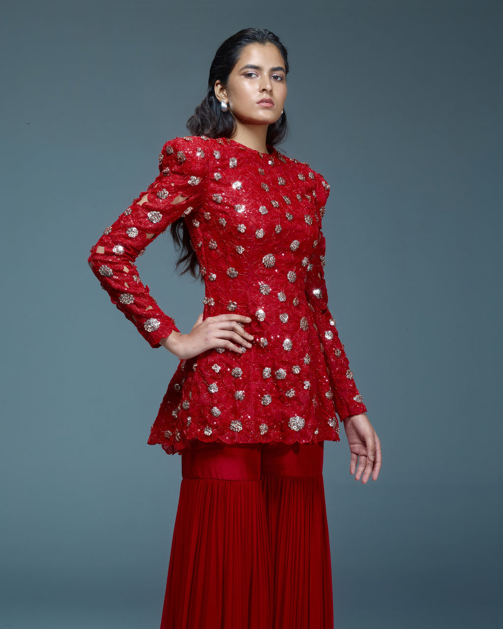 "MENODORA" - Red organza sharara