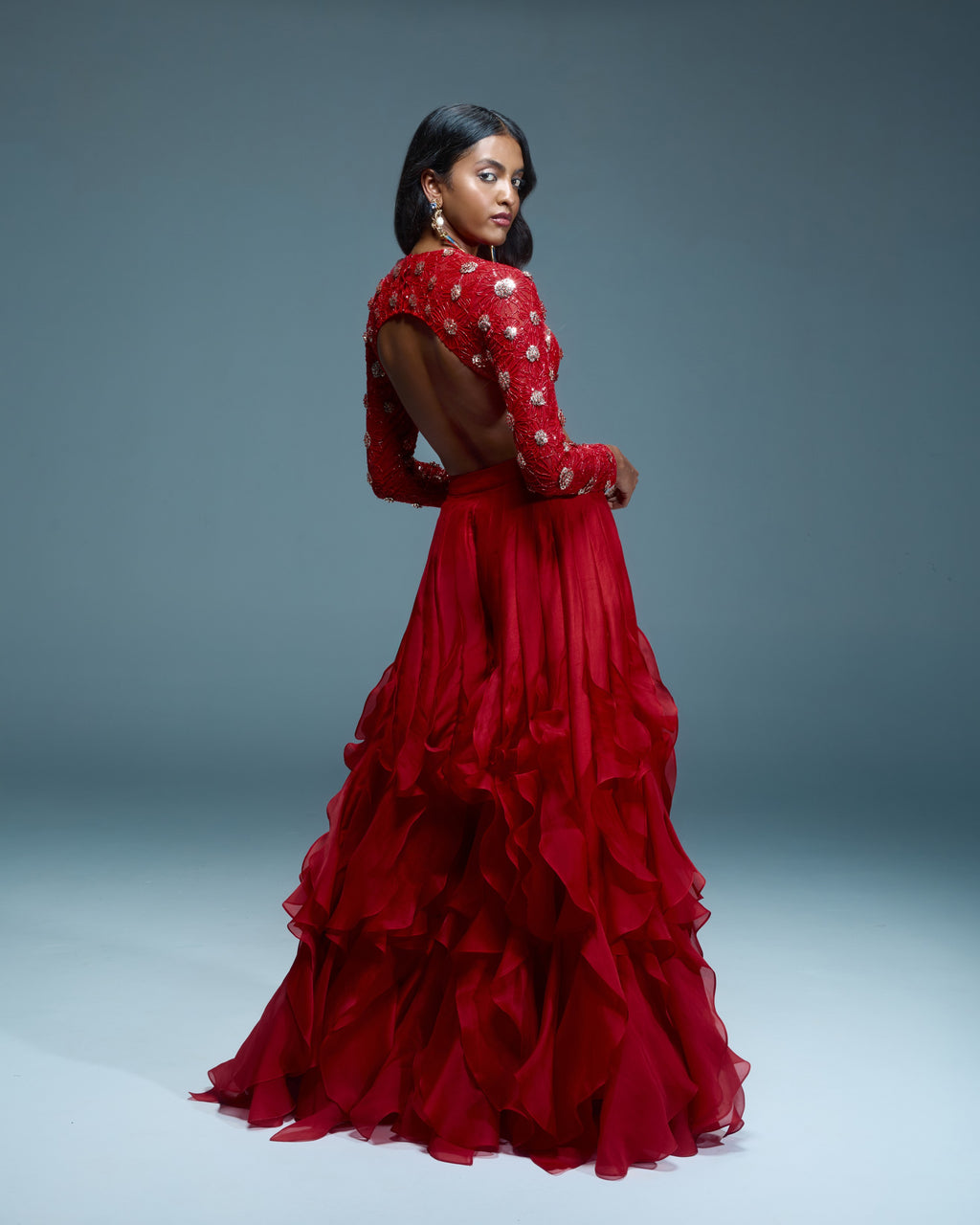 "MURRAYA" - Red organza ruffle pants set