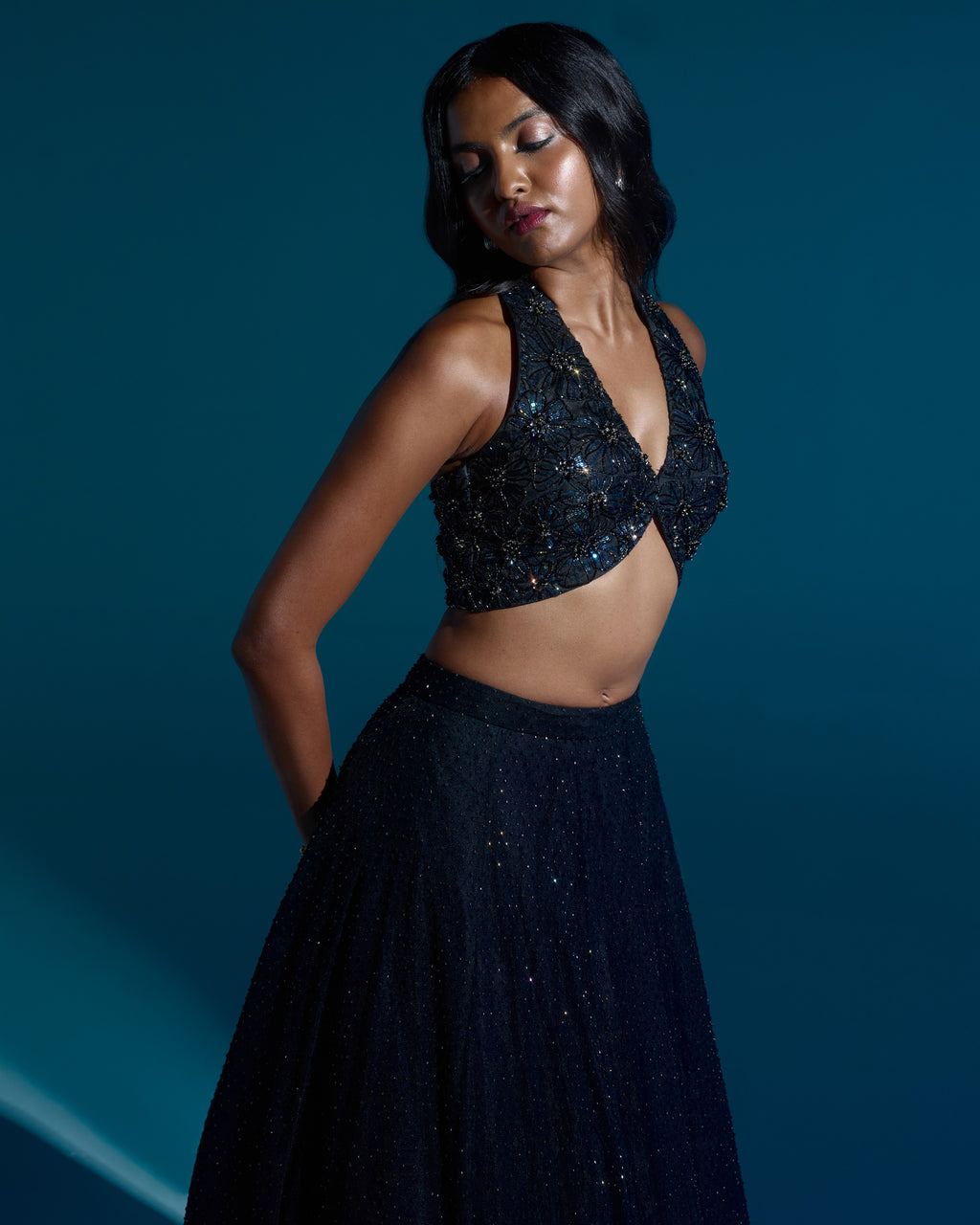 "NYLA" - Black Tulle lehenga set