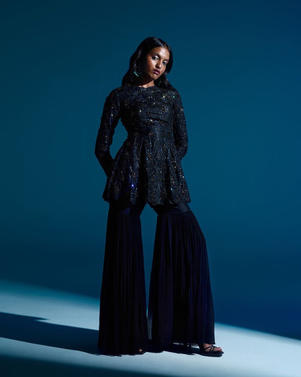 "OVIDIA" - Black organza sharara