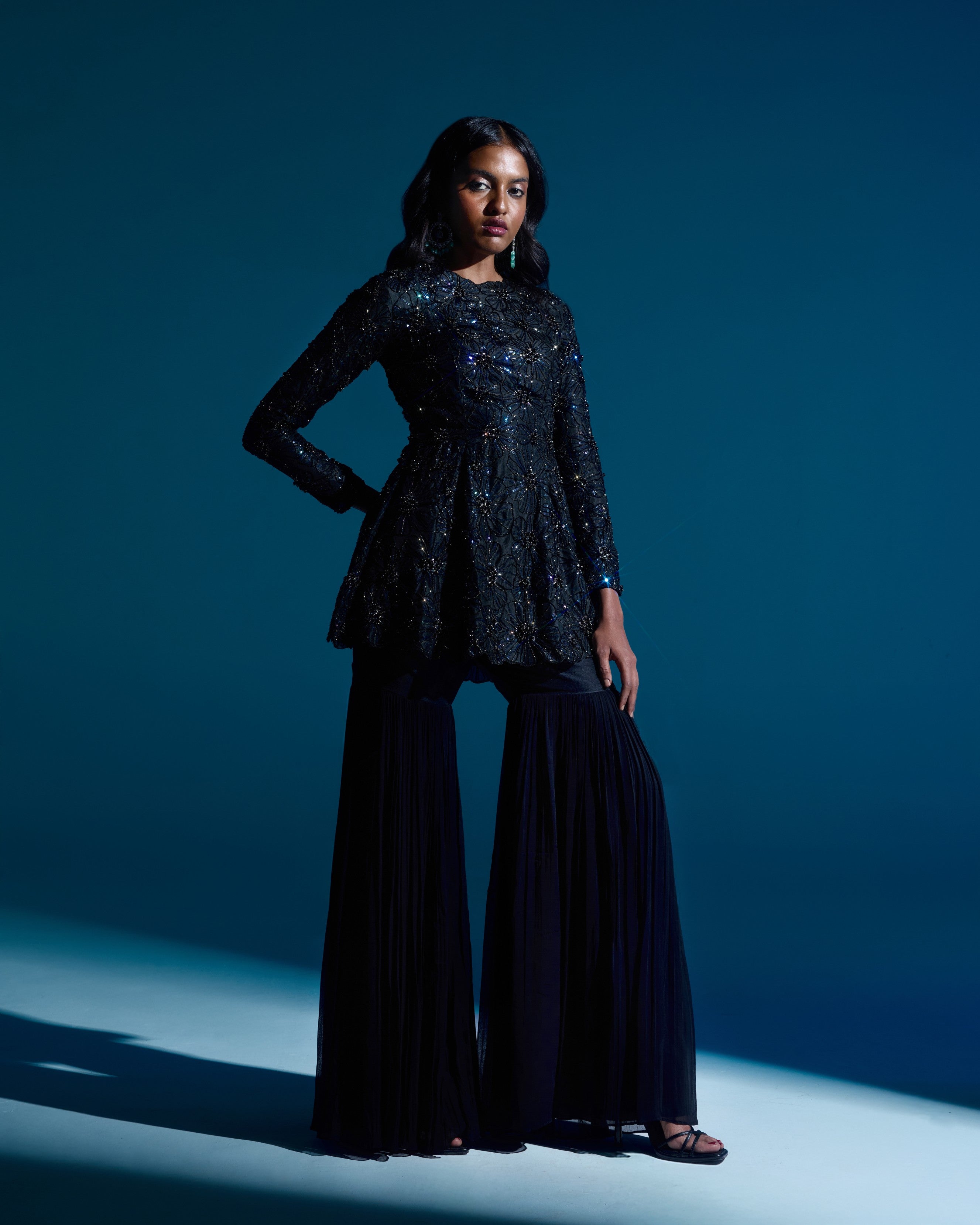 "OVIDIA" - Black organza sharara