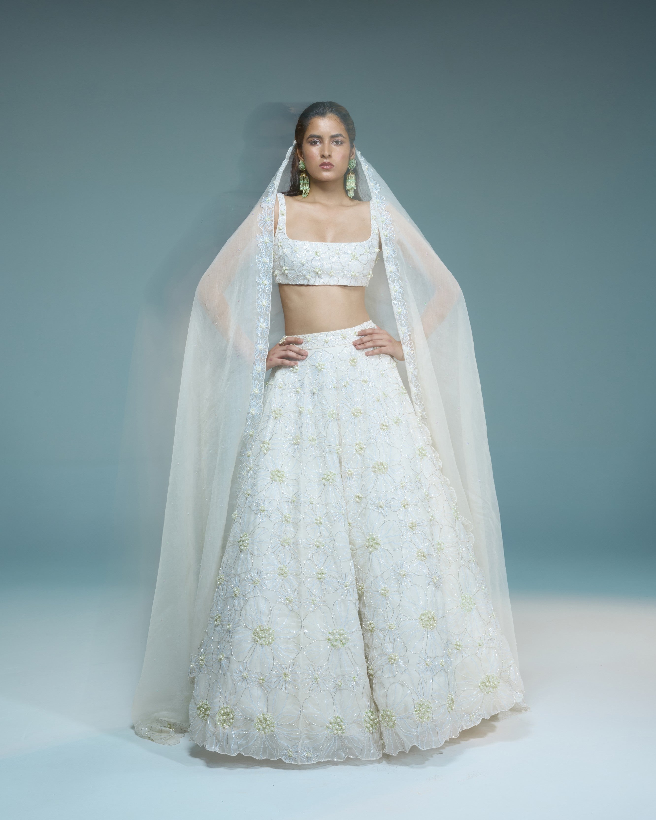 "STERLING" - Ivory satin organza lehenga set
