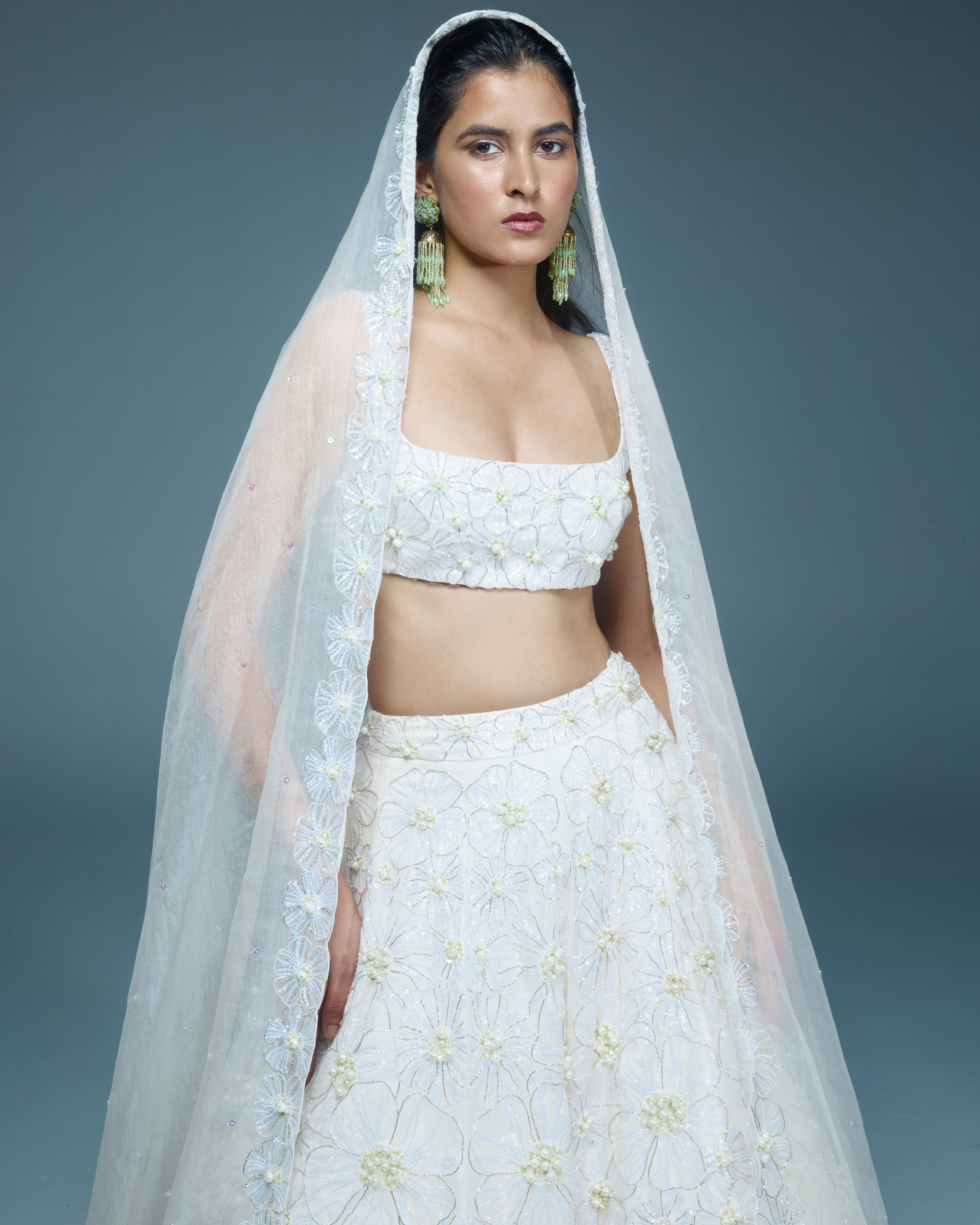 "STERLING" - Ivory satin organza lehenga set