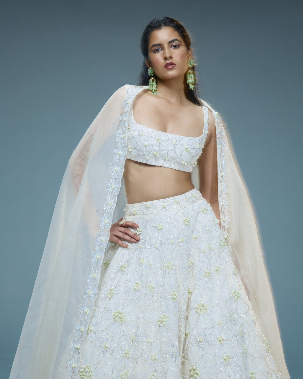 "STERLING" - Ivory satin organza lehenga set