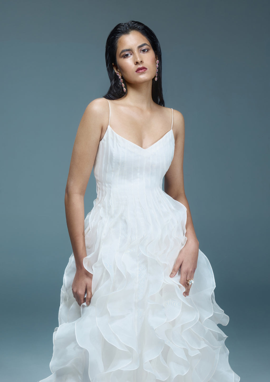 "LUNARIA"-Ivory ruffle dress