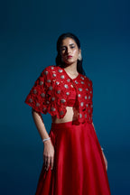 "YVONNE" - Red organza cape set