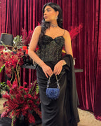 "FLORIVA" - Black corset with ruffle saree